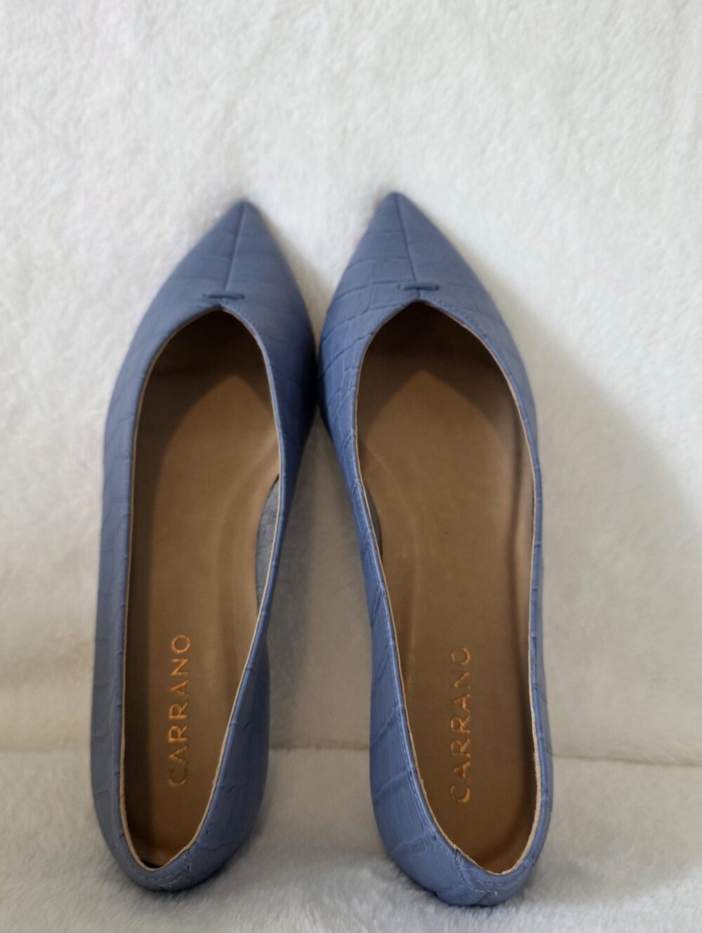 Carrano Carro Blue Pointed-Toe Croc-Embossed Flats